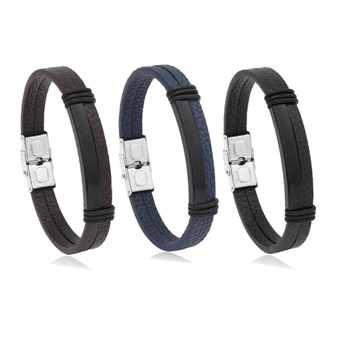 Herren Vintage Punk Rindsleder Armband Edelstahl Metallverschluss Handgewebt Mehrlagig Geflochtenes Armband Schmuck Geschenk