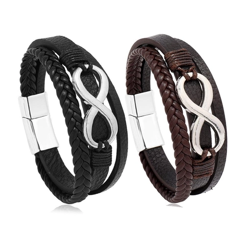 Pulsera Vintage de Cuero Trenzado a Mano con Símbolo Infinito para Hombre y Mujer Aleación Cierre Magnético Joyería Regalo