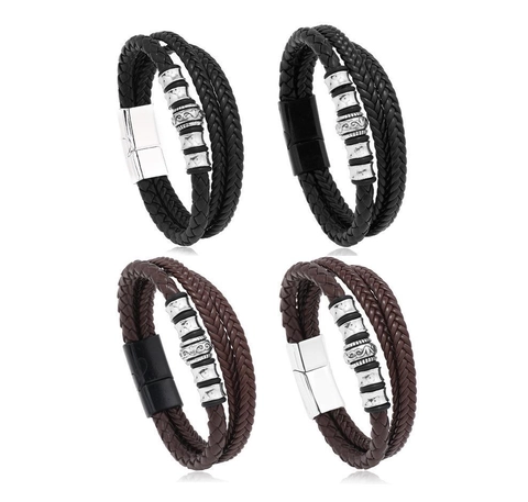 Bracciale da Uomo Multistrato in Pelle PU Intrecciata Con Chiusura Magnetica in Lega Vintage Stile Punk Intrecciato a Mano Regalo di Gioielli Casual Per Uomo
