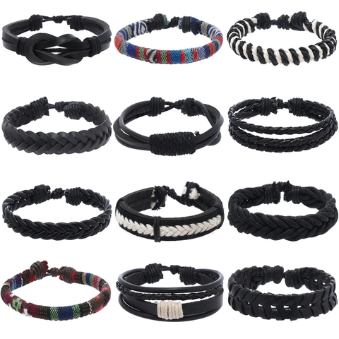 Bracciale da Uomo in Pelle Intrecciata Vintage Multistrato Stile Punk Bohémien Cordino in Pelle Fatto a Mano Gioielli Regolabili