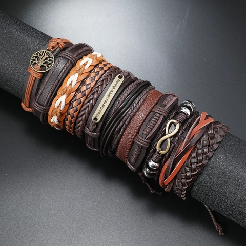 Herren Vintage Geflochtenes Lederarmband Lebensbaum Unendlichkeitssymbol Mehrlagiges Wickelarmband Braun Schmuck Geschenk