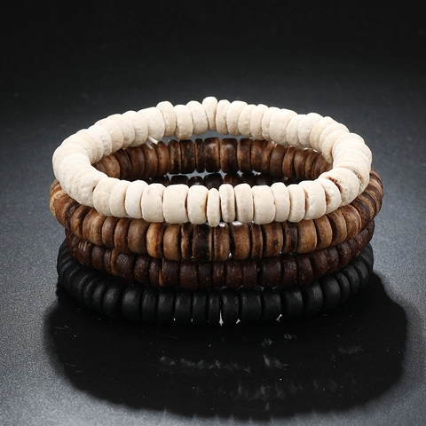 Retro Böhmisch Gelaagde Perlen Armband Set Handgemacht Natürliche Kokosnussschale Scheibe Perlen Mehrfarbig Elastischer Schmuck