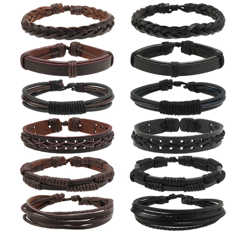 Vintage Handgemachte Herren Leder Geflochten Armband Mehrlagig Wachsschnur PU Leder Verstellbar Retro Lässiger Schmuck Armband Für Herren