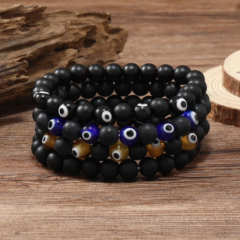Herren Perlenarmbänder Lavastein Evil Eye Bohemian Stil Elastische Kordel Schmuck Verstellbar Mode Geschenk