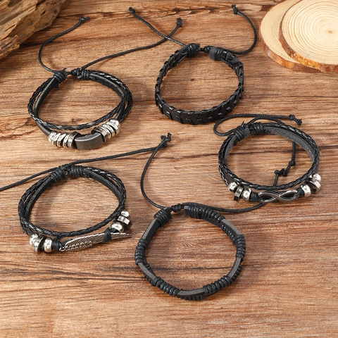 Men's Vintage Angel Wings Leather Braided Bracelet Set Multilayer Leather Wrap Bracelets Infinity Charm Bohemian Jewelry Set