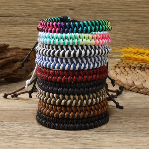 Hand Braided Rope Bracelet For Women Men Vintage Adjustable Colorful Waxed Cotton Cord Jewelry Bohemian Ethnic Style Gift