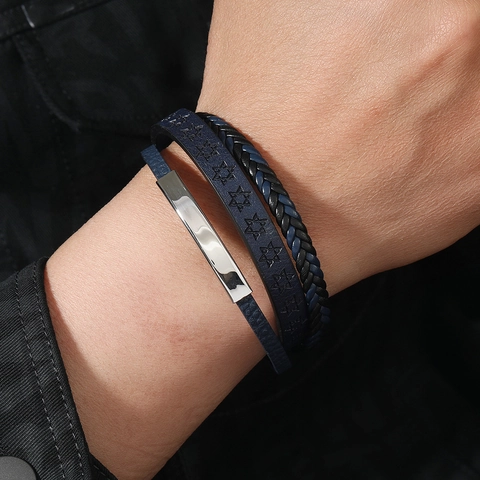 Pulsera de Cuero de Varias Capas Vintage para Hombres Mujeres Hexagrama Estrella de David Pulsera Trenzada Con Cierre Magnético Joyería Étnica