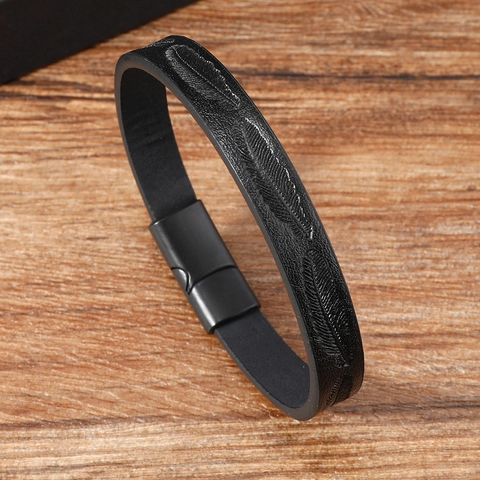 Vintage Lederarmband Mit Federmuster Für Herren Damen Mit Legierung Magnetverschluss Retro Unisex Armband Schmuckzubehör