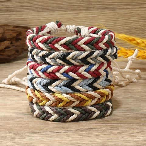 Bracciale in Cordino di Cotone Cerato Intrecciato a Mano per Uomo Donna Corda Intrecciata Bohemienne Regolabile Braccialetto dell'Amicizia Multicolore Gioielli
