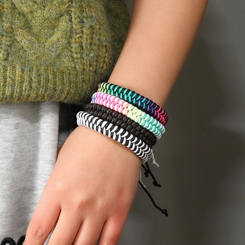 Hand Braided Rope Bracelet For Women Men Vintage Adjustable Colorful Waxed Cotton Cord Jewelry Bohemian Ethnic Style Gift