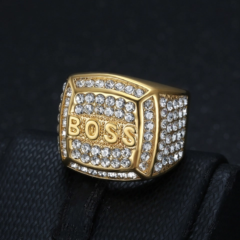Anello con Sigillo Lettera Uomo Hip Hop Acciaio Inossidabile Oro Argento Placcato Strass Incastonato Fascia Quadrata Gioielli