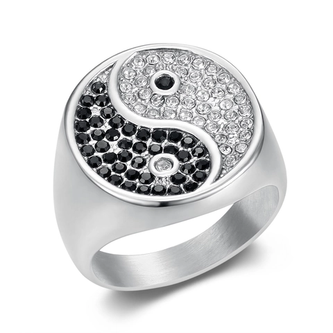 Vintage Titanium Staal Tai Chi Yin Yang Strass Ring Voor Mannen Goud Zilver Verguld Roestvrij Staal Geometrische Sieraden