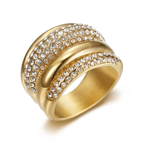 Hip Hop Herren Edelstahl Ring Vergoldet Luxus Pavé Strass Band Ring Personalisiert Mehrreihiger Geometrischer Schmuck