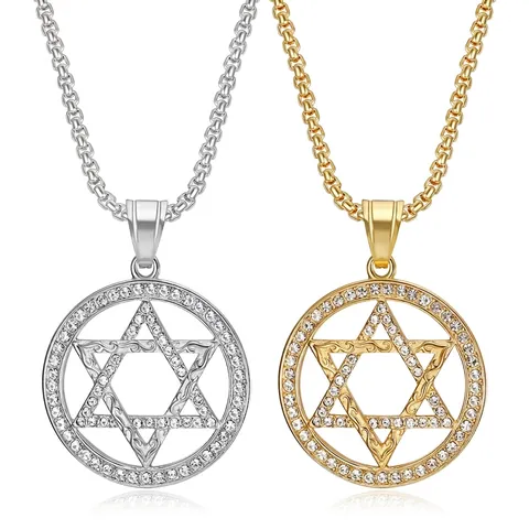 Collana con Pendente Stella di David in Acciaio al Titanio Hip Hop Gioielli Stella con Strass Galvanici per Uomo Donna