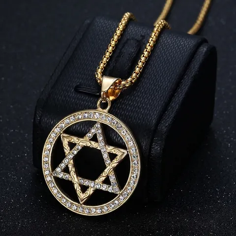 Collana con Pendente Stella di David in Acciaio al Titanio Hip Hop Gioielli Stella con Strass Galvanici per Uomo Donna