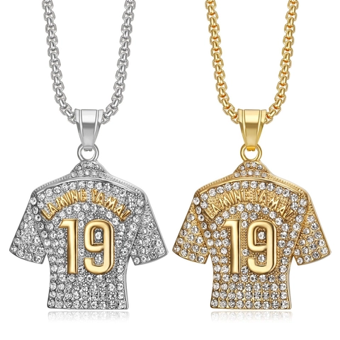 Collana con Ciondolo a Forma di Maglia da Calcio in Acciaio Inossidabile Hip Hop Con Strass Numero 19 per Tifosi Gioielli