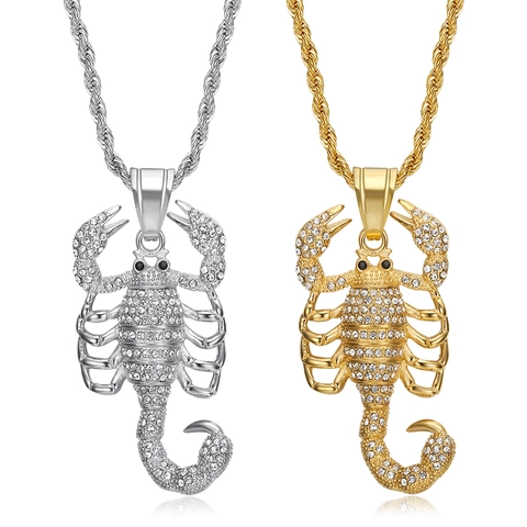 Hip Hop Scorpion King Pendant Necklace Titanium Steel Gold Silver Plated Rhinestone Animal Jewelry For Men Women