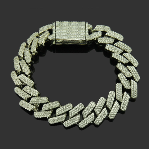 Bracciale Cuban Link da Uomo Hip Hop Iced Out in Rame Zirconia con Pavé a Losanga Gioielli Catena per Uomo Accessori Party