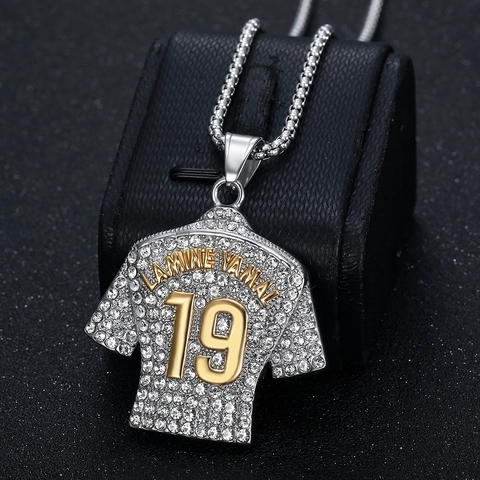 Collana con Ciondolo a Forma di Maglia da Calcio in Acciaio Inossidabile Hip Hop Con Strass Numero 19 per Tifosi Gioielli