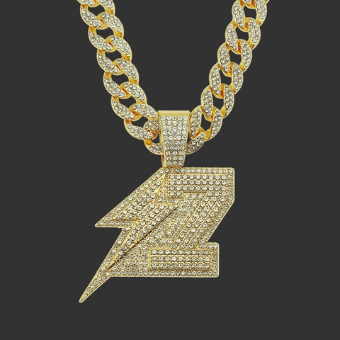 Hiphop Blitz Anhänger Halskette Für Herren Vereiste Vergoldete Legierung Strass Cuban Link Kette Schmuck Zubehör