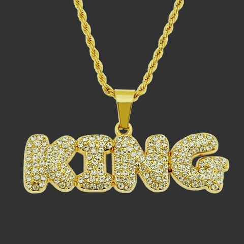 Hip Hop Herren King Buchstaben Anhänger Halskette Strass Legierung Schmuck Mit Gold Silber Seilkette Für Party Geschenk