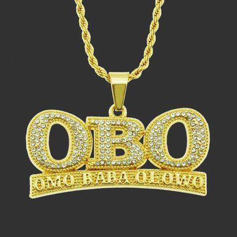 Collana Con Ciondolo a Lettera OBO in Lega di Strass Hip Hop Punk per Uomo Catena a Corda Placcata Oro Argento Gioielli di Moda