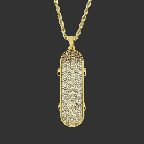 Collar con Colgante de Monopatín Hip Hop para Hombre Mujer con Diamantes de Imitación Aleación Joyería de Skate Oro Plata Cadena Cuerda