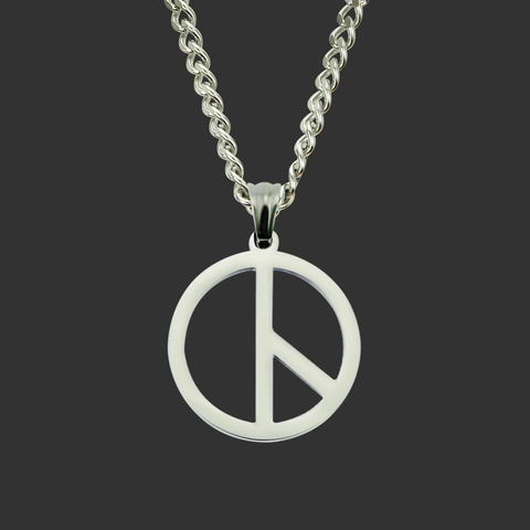 Titanium Steel Peace Sign Pendant Necklace For Men Minimalist Silver Polished Geometric Round Hollow Curb Chain Hip Hop Jewelry