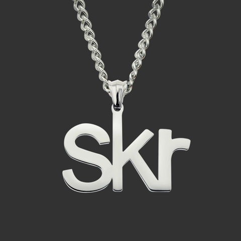 Collana Con Pendente Lettera SKR Per Uomo Donna Acciaio Inossidabile Hip Hop Streetwear Argento Catena Cubana Gioielli