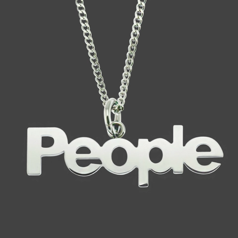 Hip Hop Stainless Steel People Letter Pendant Necklace For Men Women Retro Alloy Curb Chain Silver Color Jewelry