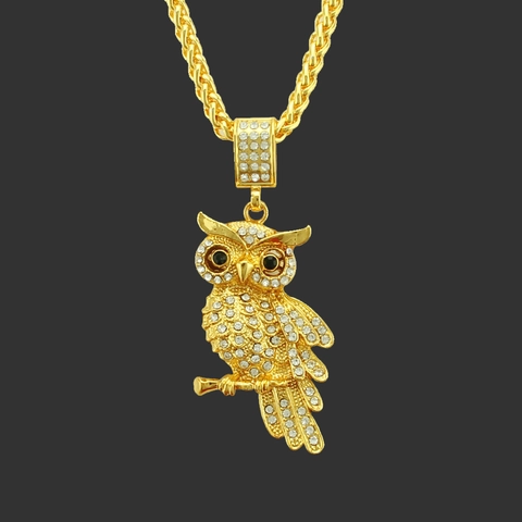 Collana con Pendente a Forma di Gufo Hip Hop per Uomo Pendente Animale in Lega Strass Catena Coda di Volpe Oro Argento Gioielli Fashion