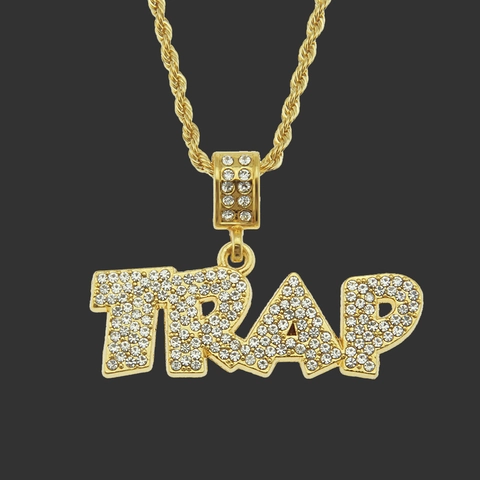 Hip Hop TRAP Letter Hanger Halsketting Iced Out Strass Legering Sieraden Touwketting Streetwear Accessoires Voor Mannen Vrouwen