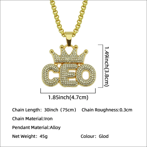 Hip Hop Iced Out CEO Kroon Letter Hanger Ketting Legering Strass Box Ketting Streetwear Sieraden Voor Heren Dames Goud Zilver