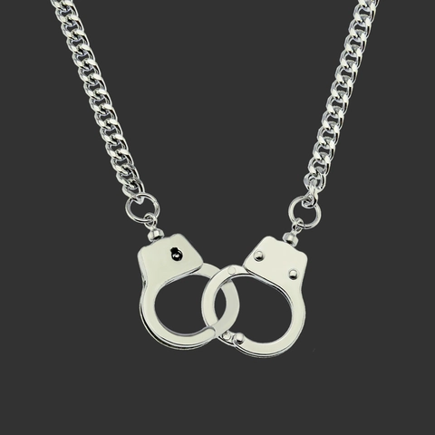 Collana Creativa Con Pendente a Doppia Manetta per Uomo Donna Catena Cubana in Lega Argento Lucido Gioielli Punk Streetwear
