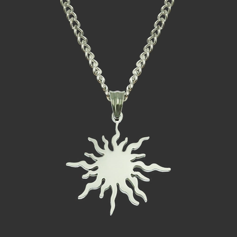 Herren Edelstahl Sonne Anhänger Halskette Spiegel Poliert Sunburst Flamme Geometrischer Anhänger Panzerkette Streetwear Mode Schmuck Geschenk