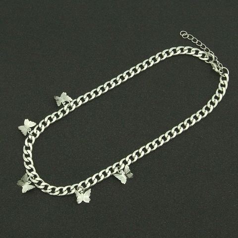 Mode Zilveren Vlinder Hanger Cubaanse Ketting Halsketting Voor Dames Trendy Minimalistische Street Style IJzer Legering Sieraden