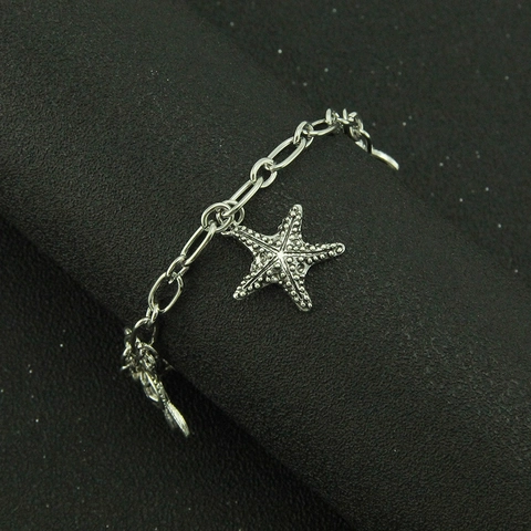 Vintage Ozean Thema Charme Armband Für Damen Antik Silber Legierung Meeresschildkröte Seepferdchen Seestern Anhänger Armband