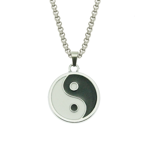 Collana con Pendente Yin Yang Tai Chi Bagua Vintage Uomo in Acciaio Inossidabile Lega Argento Retro Taoismo Hip Hop Gioielli Regalo