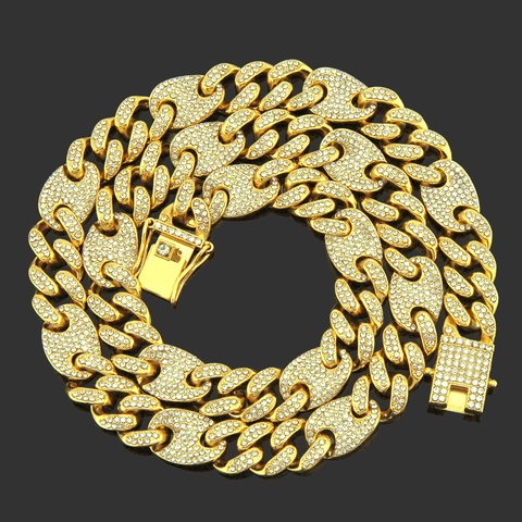 Hip Hop Strass Varkensneus Mariner Schakelketting Mannen Vrouwen Iced Out Koffieboon Ketting Legering Strass Sieraden Voor Feest