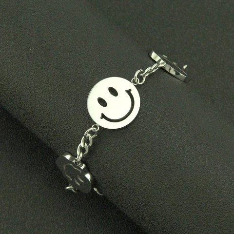 Minimalist Stainless Steel Smile Face Bracelet For Unisex Women Men Fashion Silver Emoji Charm Chain Bracelet Jewelry Gift