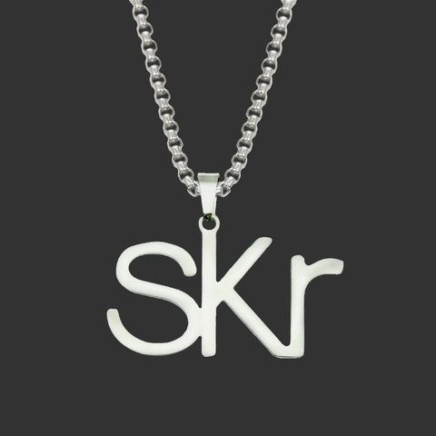 Collar con Colgante de Letra SKR de Acero Inoxidable Hip Hop para Hombre Cadena de Caja de Plata Joyería de Moda Callejera