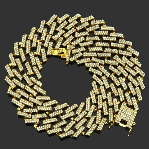 Collana Bracciale a Maglia Cubana Hip Hop Iced Out Lega Strass Rombico Geometrico Gioielli per Uomo Donna Regalo Festa