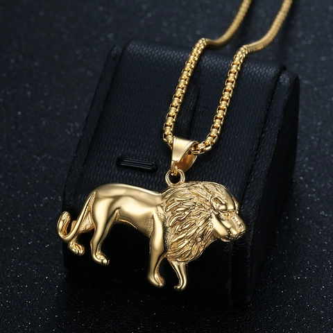 Hip Hop Lion Head Pendant Necklace Titanium Stainless Steel Gold Silver Plated Animal Lion King Relief Jewelry For Men Women