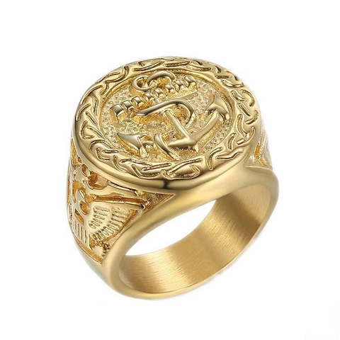 Vintage US Navy Anchor Eagle Men's Signet Ring Stainless Steel Retro Military Nautical Jewelry Gold Silver Finger Ring