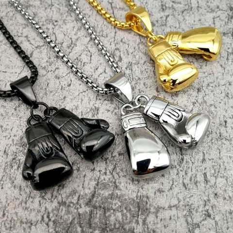 Hip Hop Stainless Steel Boxing Gloves Pendant Necklace For Men Women Gold Black Silver Sport Style Jewelry Gift Accessory