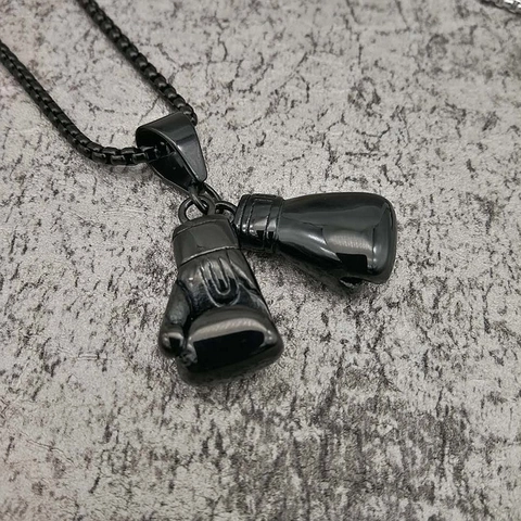 Boxing Gloves Pendant Necklace Titanium Steel Box Chain Hip Hop Style Vacuum Gold Plated Jewelry For Men Cool Sporty Gift
