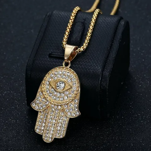Collana Con Ciondolo Mano Di Fatima Malocchio Acciaio Al Titanio Strass Gioielli Religiosi Collana Per Donna E Uomo