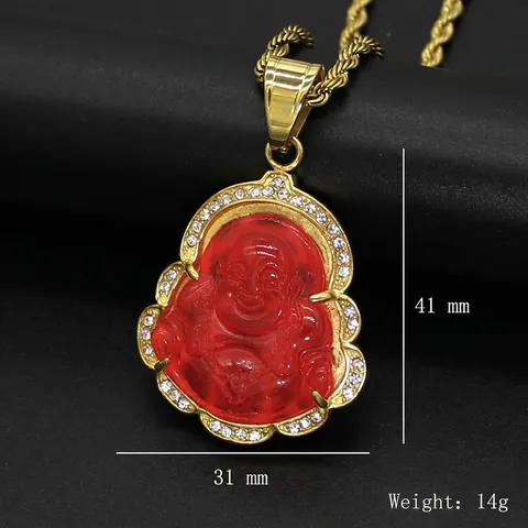 Collana con Ciondolo Buddha Maitreya in Acciaio Inossidabile Strass Calcedonio Malese Buddha Ridente Catena a Corda Gioielli