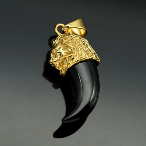 Lion Head Wolf Tooth Pendant Necklace Stainless Steel With Resin Claw Hip Hop Punk Men Retro Jewelry