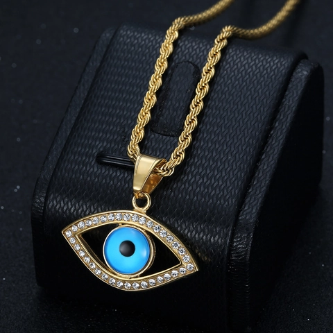 Collar con Colgante de Ojo de la Suerte de Acero de Titanio para Mujer Diamante de Imitación Azul Oro Color Acero Joyería